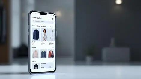 Realistic samsung smartphone ai shopping interface fashion technology us market