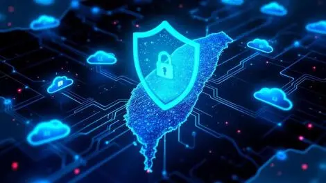 Secure network shield taiwan digital map circuit lines cloud icons ai security