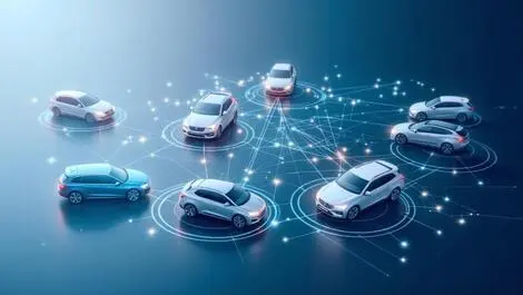 Modern cars digital connection real time data exchange europe map