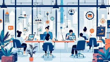 Japanese office professionals collaborating digital workflows supply chain tokyo