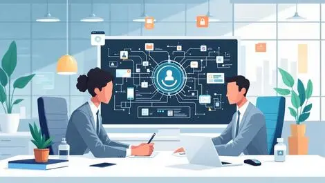 Business professionals using biometric multi factor authentication modern office