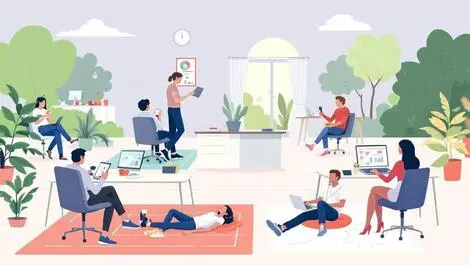 Young professionals relaxing home outdoors empty office four day work week uk