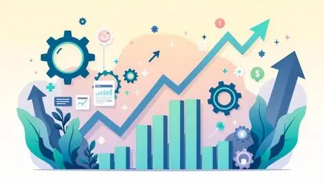 Rapidly rising graph gears digital symbols accounting software growth success