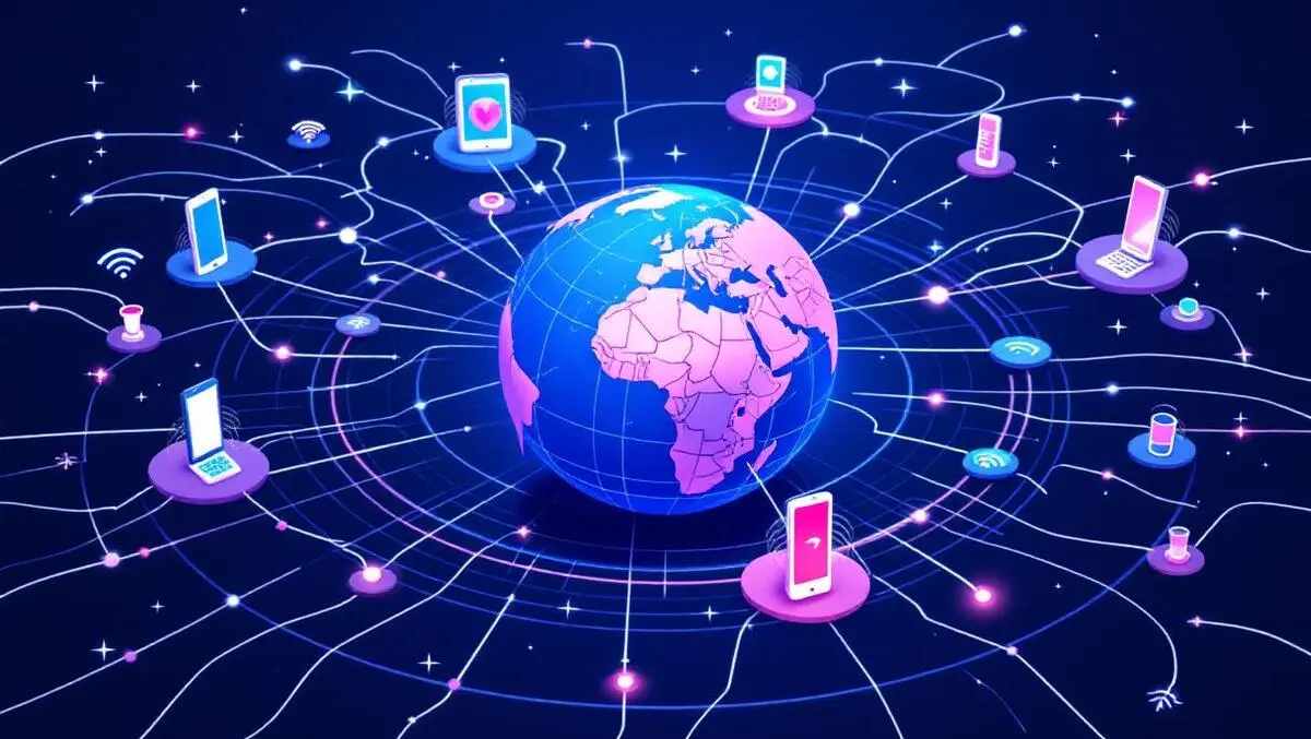 Global telecommunications globe phone lines connected countries signal waves