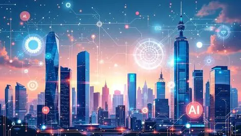 Modern asia pacific city skyline with ai digital neural network circuit patterns