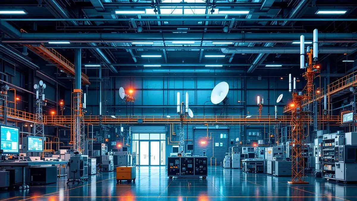 Modern industrial facility interior advanced wireless network technology equipment