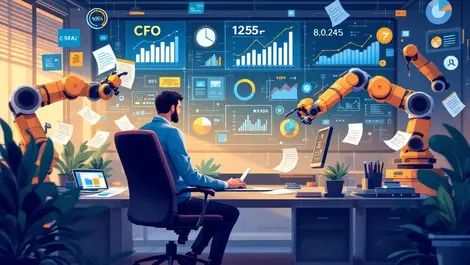 Business office cfo digital data streams robotic arms finance automation