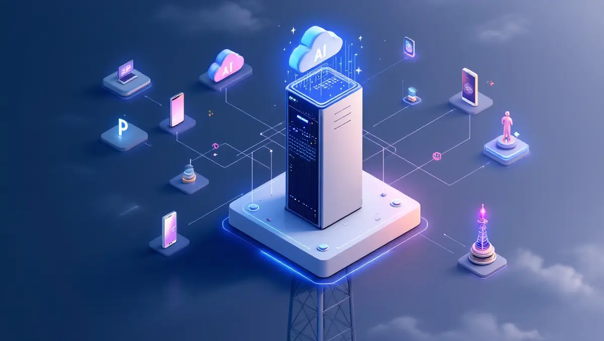 Realistic compact server cell tower base data signals mobile devices cloud edge ai telecom