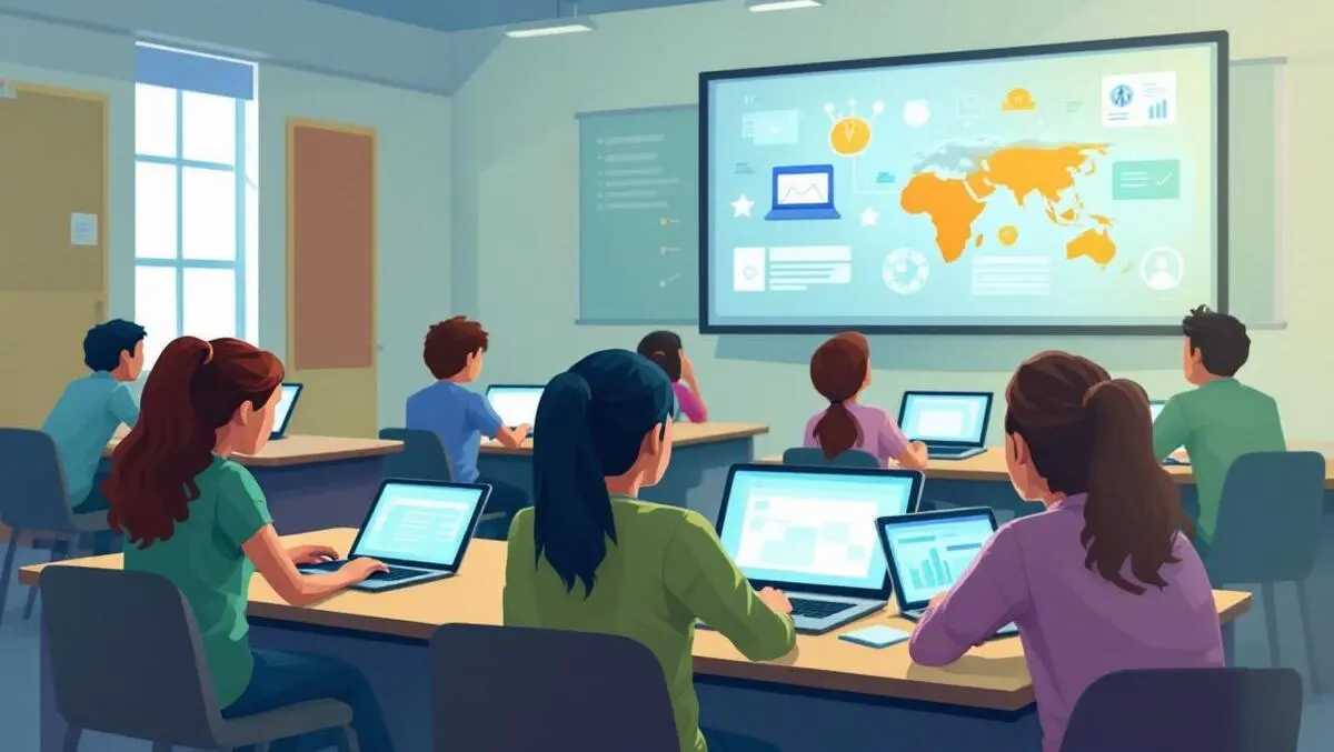 North america classroom students using tablets laptops ai education