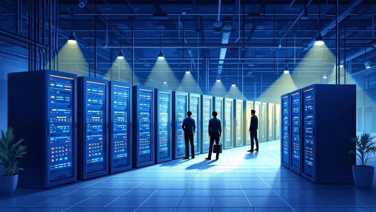 Detailed illustration cloud server room blinking alert lights it professionals uk office security