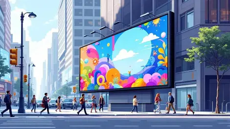 Digital billboard vibrant creative visuals busy city street urban advertising