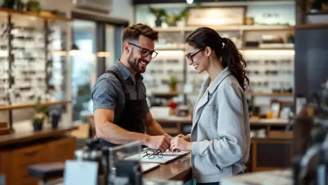 Friendly australian eyewear store interior glasses staff customer