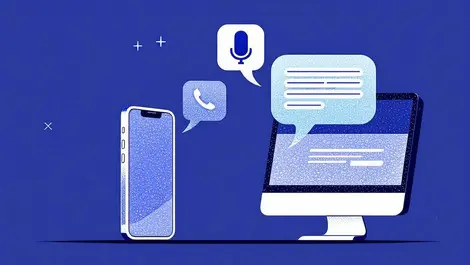 Smartphone desktop exchanging chat bubbles voice messaging integration illustration