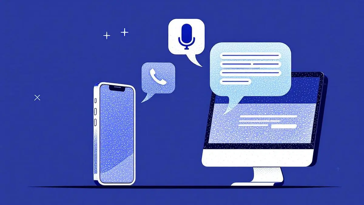 Smartphone desktop exchanging chat bubbles voice messaging integration illustration