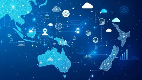 Cloud computing icons network over australia new zealand ai data infrastructure