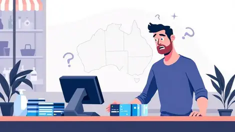 Worried australian shop owner huge pos terminal multiple cards