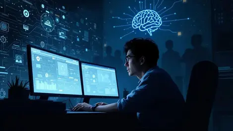 Stressed japanese it leader night office cyber threats ai circuits