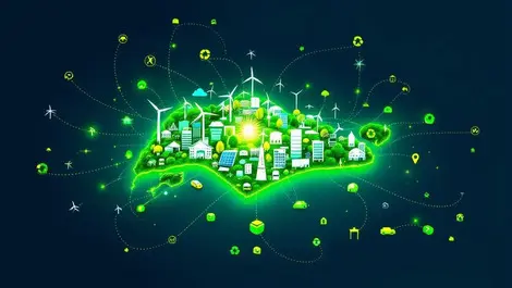 Glowing green singapore energy hub on southeast asia map