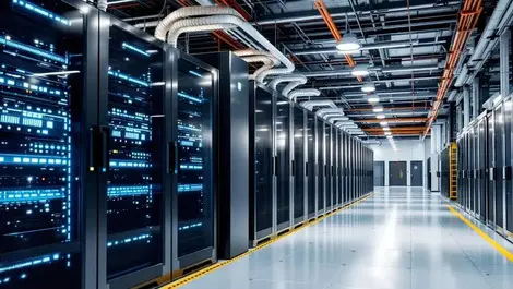 Uk data center corridor server racks transformers sensors