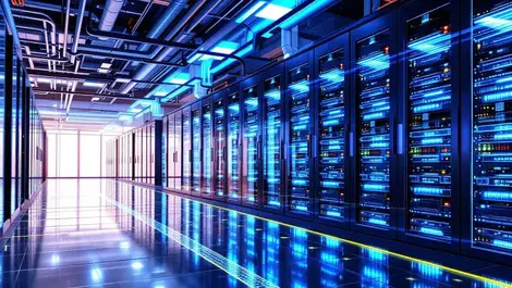 Modern ai gpu data center with liquid cooling digital twin view