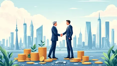 London skyline business handshake over coins chips clean energy