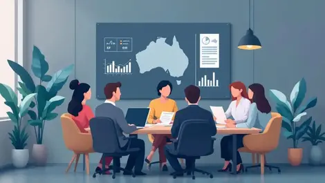 Australian hr team reviewing salary data charts office scene