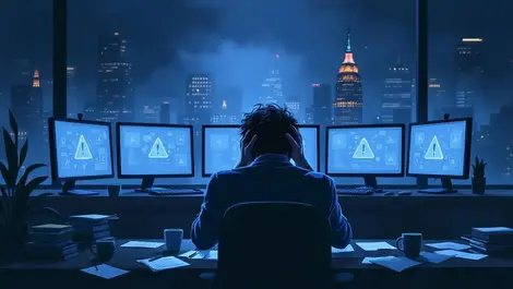 Uk cybersecurity leader burnout london night office dark blue