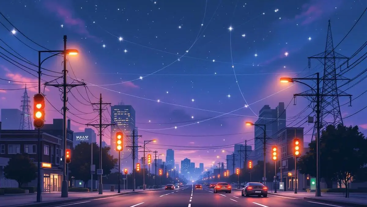 Smart city dusk iot sensors networked streetlights energy grid