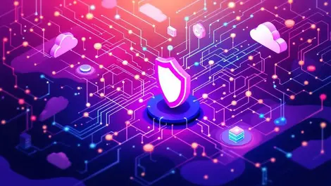 Tangled digital network streamlining into central cyber shield